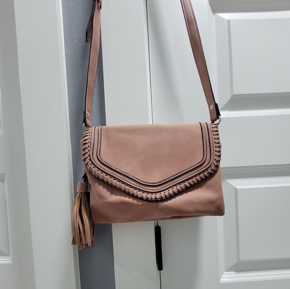 Francesca’s Martina Flapover Whipstitch Crossbody Bag in Pink with Tassels - Picture 3 of 10